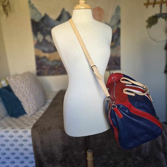Coach Legacy Boston Weekender 23481 XL Leather Duffel Red White Blue AUTHENTIC - Picture 2 of 16